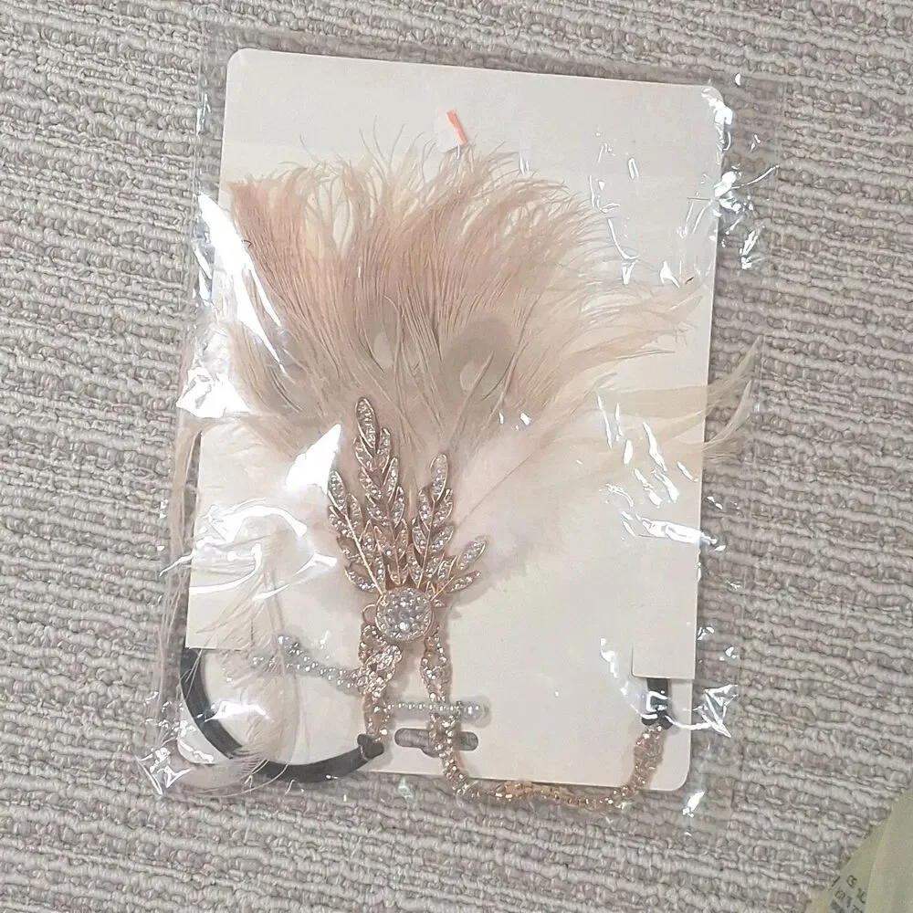 1920s Flapper Headband Gatsby Rhinestone Feather Costume Hair Accessory